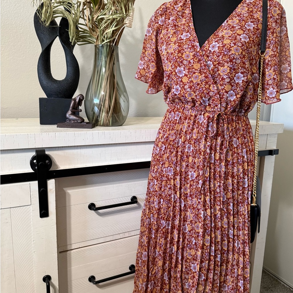 Floral V-Neck Maxi Dress - Red and Purple